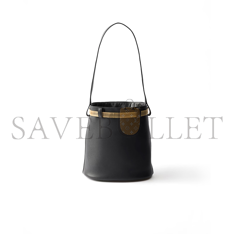 PRADA BUCKLE LEATHER BUCKET BAG WITH JEWELED BELT 1BE085 (29*16.5*18cm)